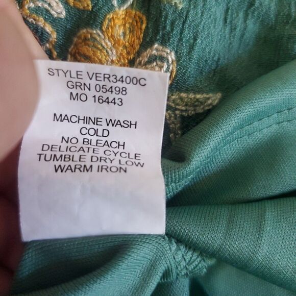 Boho Fig & Flower Embroidered Texture Peasant Dress Medium Green Anthropologie - Picture 12 of 16